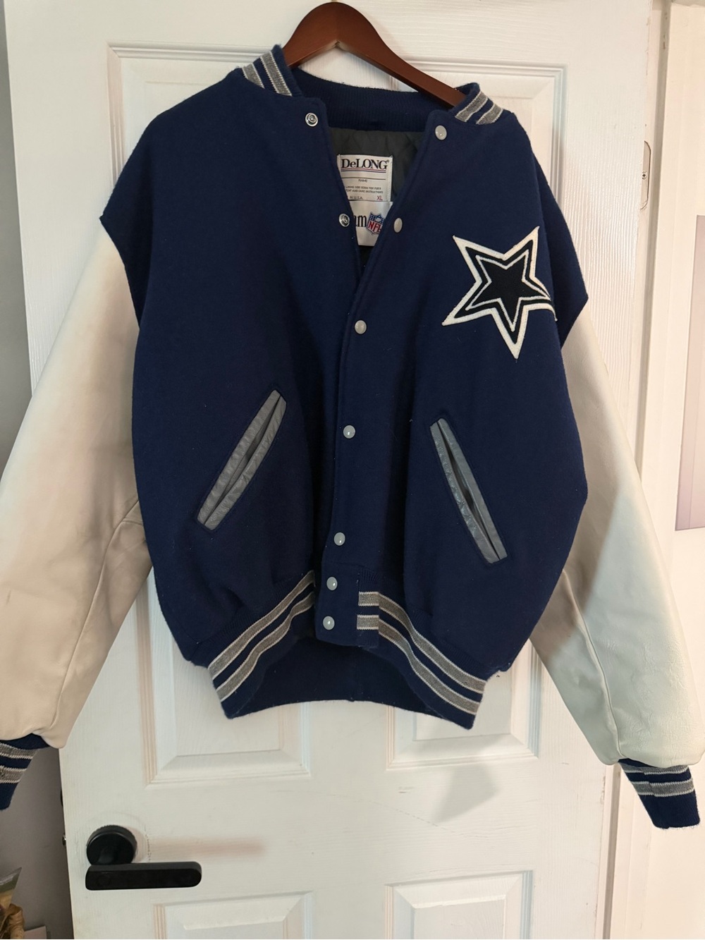 Vintage 90s DeLong NFL Dallas Cowboys letterman Super Bowl Patch Jacket Size XL
